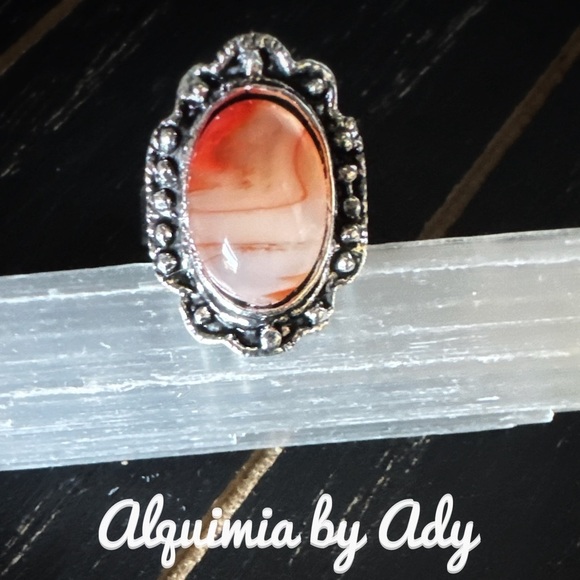 Alquimia Red and Silver Ring crazy lace agate adjustable cuff - Picture 1 of 1